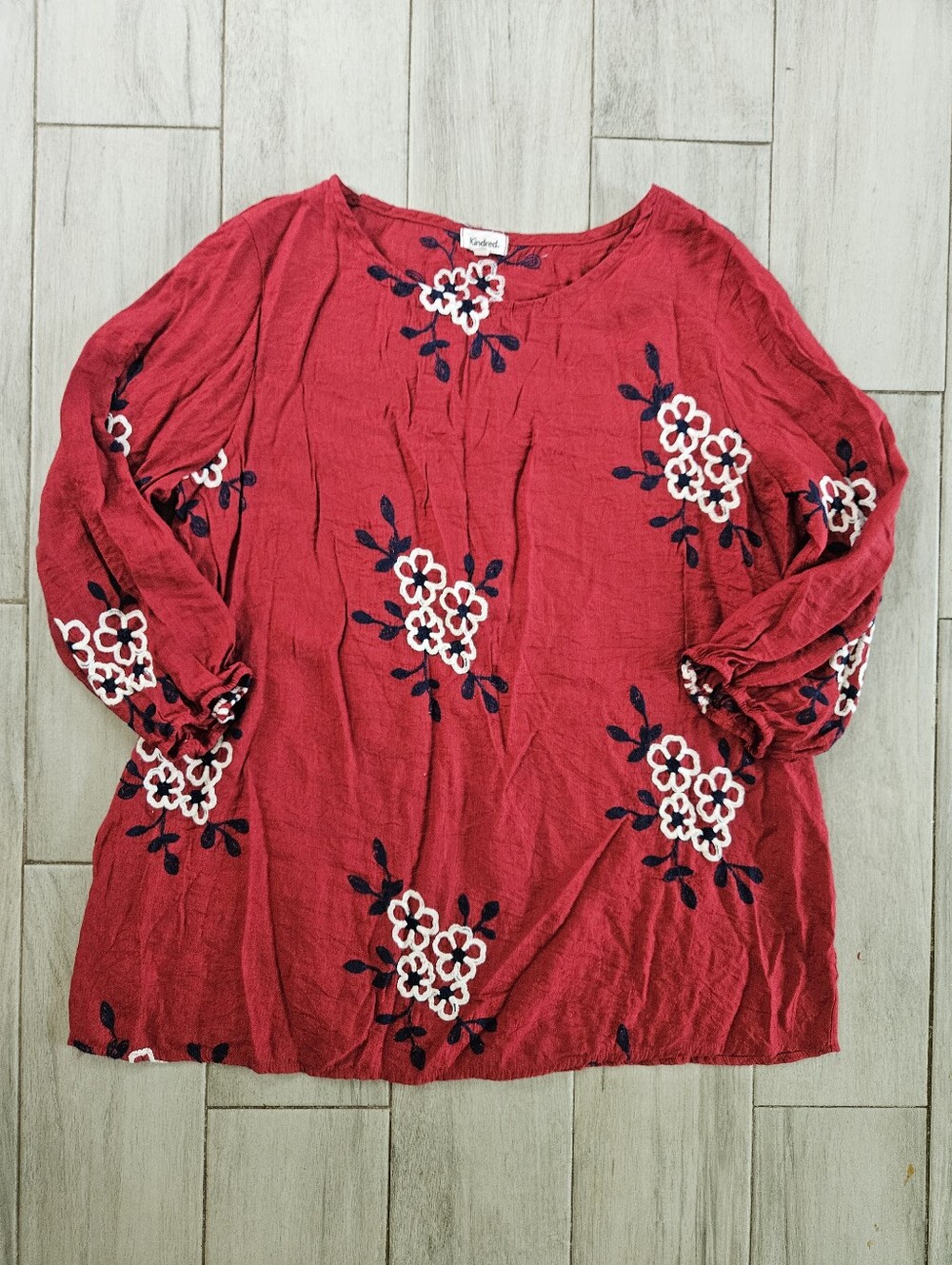 Red Floral Embroidered Tunic Top